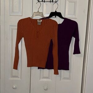 Ribbed Henley Top in Rust & Plum - Set of 2-SALE